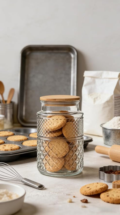 Large Glass Storage Jar, 60 FL OZ Glass Food Storage Containers with Bamboo Lid, Kitchen Containers Cereal Canisters Decorative Jar for Candy Snack Cookies Coffee Tea Nuts Airtight Jars