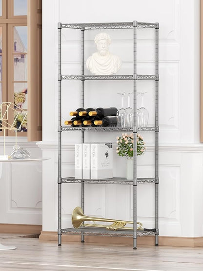 SINGAYE Shelf Wire Shelving Adjustable Storage Shelves Rack Standing Units for Kitchen Closet Laundry Bathroom Organizers Metal Pantry Narrow Mesh Gaps 12" D x 22" W x 59" H Gray