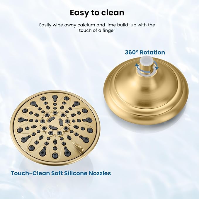 gotonovo Shower Faucet Set Bathroom Shower Head and Handle Set Complete 6 Settings 6 inch Rainfall Shower Head Kit High Pressure Shower System Combo Shower Trim Kit with Valve Brushed Gold
