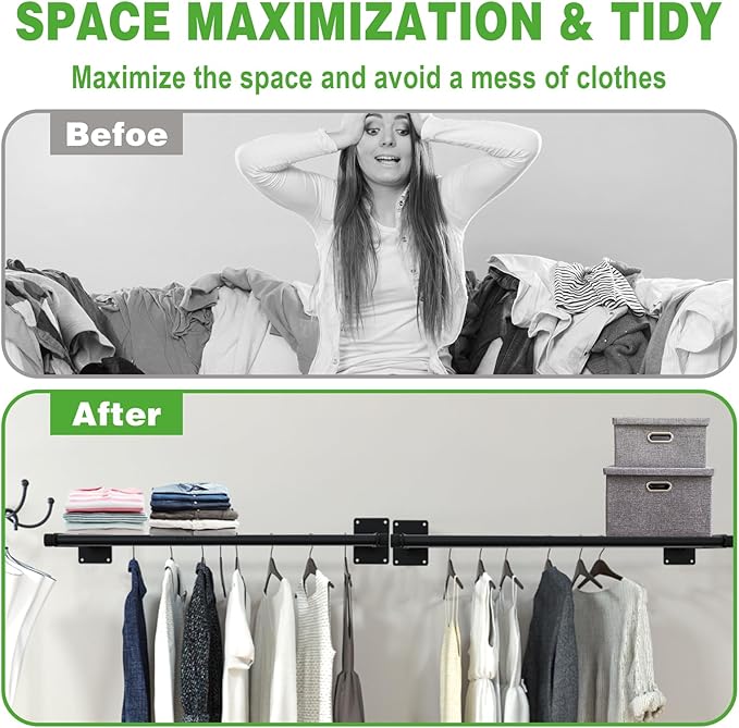Closet Shelves Wall Mounted, 28 Inches Heavy Duty Closet Rod with Shelf Metal Utility Shelf for Wall, Closet, Laundry Room