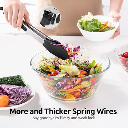 600ºF Heat Resistant Kitchen Tongs: U-Taste 12 inch Large Silicone Cooking Tong with Sturdy Non Stick Rubber Tips & Silicon Coated 18/8 Stainless Steel Handle & Smooth Locking for Serving Grill(Black)