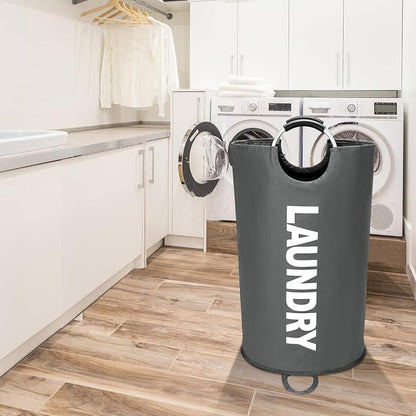 Maxsilan 90L Large Laundry Basket, Freestanding Tall Clothes Hamper, Collapsible Laundry Bag, Dark Grey