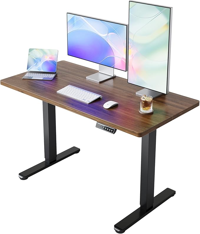 HUANUO Electric Standing Desk,48" x 24" Height Adjustable Desk, 4 Memory Height Settings, Sit to Stand Up Desk for Home Office, with Headphone Hook, Cable Manager, Walnut