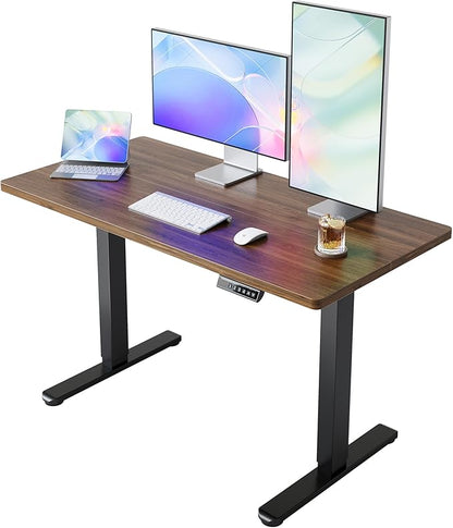 HUANUO Electric Standing Desk,48" x 24" Height Adjustable Desk, 4 Memory Height Settings, Sit to Stand Up Desk for Home Office, with Headphone Hook, Cable Manager, Walnut