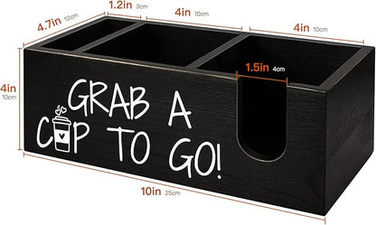 Coffee Station Organizer for Cup and lid Storage Box, Farmhouse Wood Coffee Bar Accessories Disposable Cup Holder for Counter Decor - Black