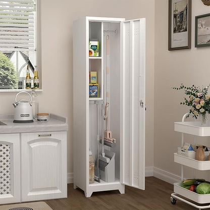 Tall Storage Cabinets,Slim Bathroom Cabinet with Door,Skinny Cabinet with Storage Systems for Laundry,Home Office,White