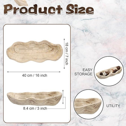 Nuogo 1 Pack 16 Inch Wavy Live Edge Dough Bowl Large Size Wood Rustic Dough Bowl Decorative for DIY Farmhouse Home Supplies Kitchen Decoration(Light Color)