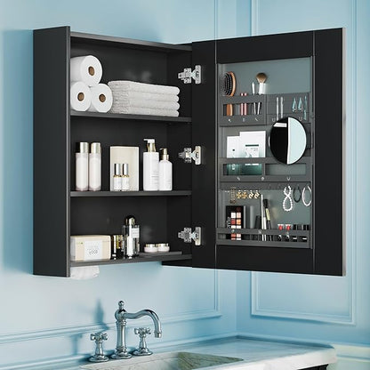Bathroom Cabinet - Large Single Door 24x30 inchs Wall Cabinet Mirror Medicine Cabinet with Facial Tissues Slot and Multifunctional Storage Area
