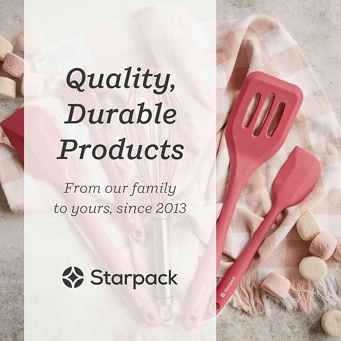 Starpack 'Flip & Whip' Premium Silicone Baking Utensils Set (5 Pcs) - 10" Pink Cooking Utensils with Large and Small Spatulas, Whisk and Basting Brush - Heat Resistant to 600°F - Baking Tool Set