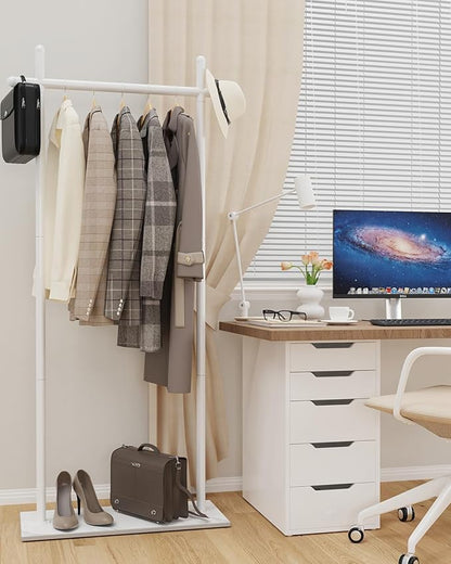 Coat Rack Freestanding with Natural Rock Base, Metal Coat Hanger Stand, Industrial Garment Rack, Clothes Tree, Suitable For Outerwear, Hats, Handbags, 68.9in, White, Large