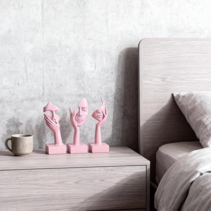 3 Pcs Thinker Large Statue Set - Pink Art Abstract Home Accent Figurines for Living Room, Bedroom, Shelves, Office Desktop, Coffee Table Decor, Gift for Women (3 Pcs Pink, 9")