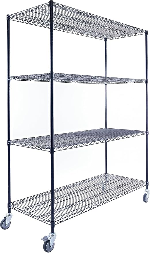 Utility Basics NSF Commercial 4-Tier Wire Shelving with Wheels, 60"x24"x72" Heavy Duty Metal Shelves 3200 lbs Max Capacity, Black Storage Rack for Garage Kitchen Pantry Warehouse