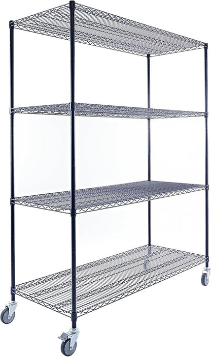 Utility Basics NSF Commercial 4-Tier Wire Shelving with Wheels, 60"x24"x72" Heavy Duty Metal Shelves 3200 lbs Max Capacity, Black Storage Rack for Garage Kitchen Pantry Warehouse