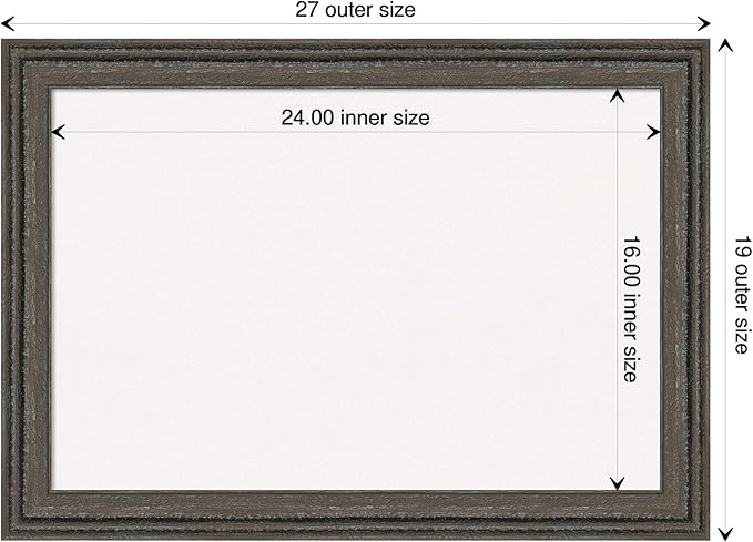 Amanti Art White Cork Board for Wall, 19x27 Vision Board with Brown Wood Frame, Medium Corkboard Office Decor for Home Organization, Rustic Farmhouse Corkboard Pinboard to display items for home