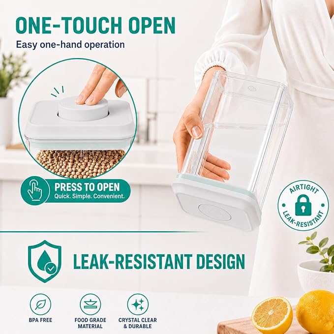 POP Airtight Flour-Rice Food-Storage Container - 4L/4.2Qt Jar with Lid(4Pc) and 3.3Oz Scoop(4Pc) | BPA-Free | Perfect for Storing Grains, pasta, Snacks | Stackable and Durable
