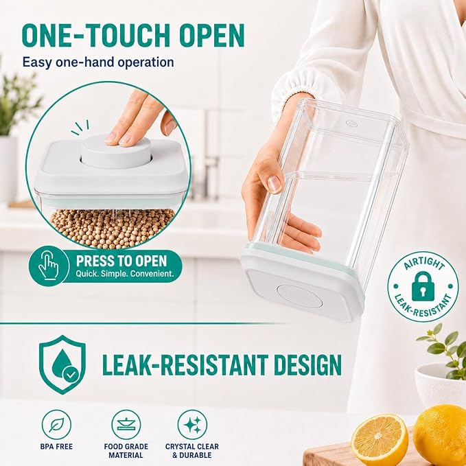 POP Airtight Flour-Rice Food-Storage Container - 4L/4.2Qt Jar with Lid(2Pc) and 3.3Oz Scoop(2Pc) | BPA-Free | Perfect for Storing Grains, pasta, Snacks | Stackable and Durable