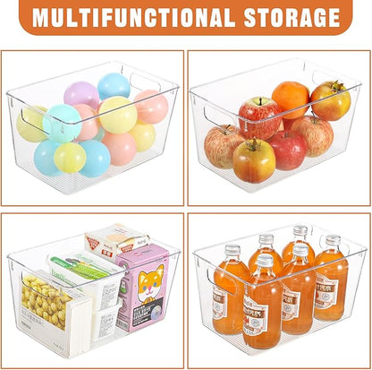 Freebat 6 Pack Large Clear Plastic Storage Bins,Plastic Containers with Handle for Pantry Organizer and Storage,Perfect for Kitchen,Fridge,Cabinet, Closet,Bathroom Under Sink Storage