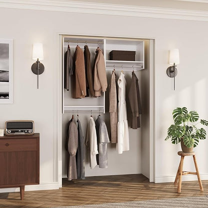 ROOMTEC Modular Closet System, 43" Wall-Mounted Closet Organizer with Hanging Rods, Wooden Tower for Walk-In Closets, Wardrobe Storage Kit, White
