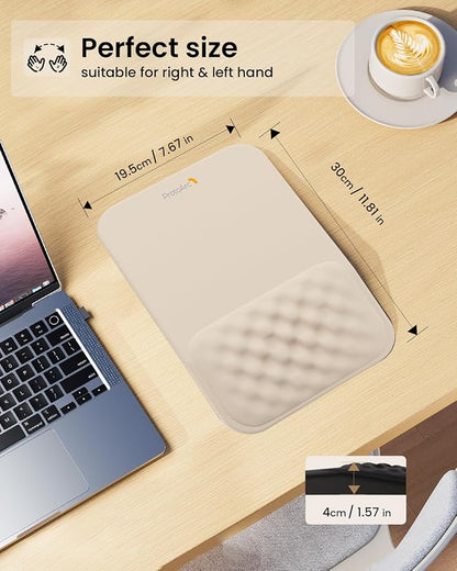 ProtoArc MP50 Ergonomic Mouse Pad with Wrist Rest, MP50 Mousepad with Massage Design, Soft Memory Foam and Non-Slip PU Base for Pain Relief, Desk, Home, Office, 12x8 Inches, Beige (Mouse Not Included)