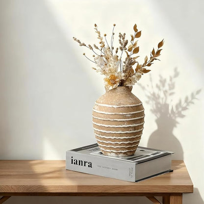 NEBRYX Ceramic Flower Vase, 6.7 inch Farmhouse Rustic Vintage Vases for Home Decor Table Living Room Entryway Book Shelf Fireplace Centerpiece (Rust)