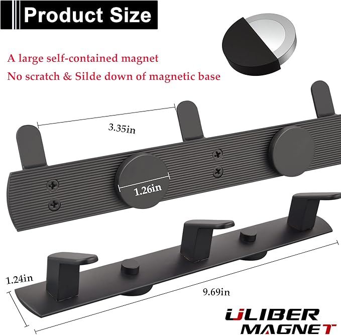 ULIBERMAGNET Magnetic Coat Hooks,Heavy Duty Magnetic Key Rack,Strong Rubber Magnetic Hanger for Refrigerator,Metal Cabinet,Door,Hanging Coat, Towel, Bag, Scarf, Helmet(Matte Black/3 Hooks)