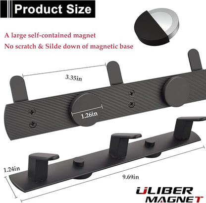 ULIBERMAGNET Magnetic Coat Hooks,Heavy Duty Magnetic Key Rack,Strong Rubber Magnetic Hanger for Refrigerator,Metal Cabinet,Door,Hanging Coat, Towel, Bag, Scarf, Helmet(Matte Black/3 Hooks)