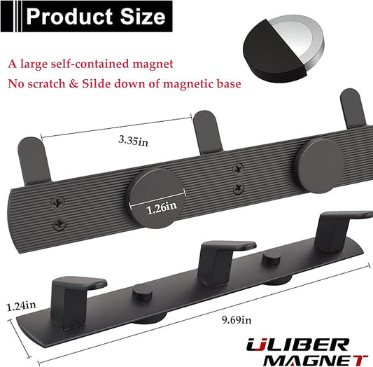 ULIBERMAGNET Magnetic Coat Hooks,Heavy Duty Magnetic Key Rack,Strong Rubber Magnetic Hanger for Refrigerator,Metal Cabinet,Door,Hanging Coat, Towel, Bag, Scarf, Helmet(Matte Black/3 Hooks)