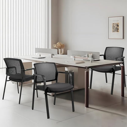 CLATINA Mesh Back Stacking Arm Chairs with Upholstered Fabric Seat and Ergonomic Lumber Support for Office School Church Guest Reception Black 4 Pack Set New Version