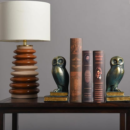 Kakizzy Book Ends for Shelves, Owl Decorative Bookends Bronze Bird Book Stopper Unique Kids Book Holders with Anti-Slip Base Luxurious Bookends for Kids Rooms Office Home Decor(Bronze)