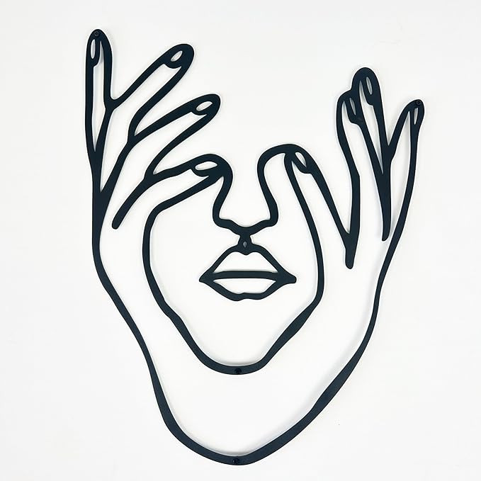 Wita Home Modern Hands and Face Woman Metal Wall Art, Minimalist Line Art for Living Room, Bedroom, or Office, Artistic Iron Wall Decor, Gift for Her, Elegant 3D Black Metal Sculpture (39x29 inches)