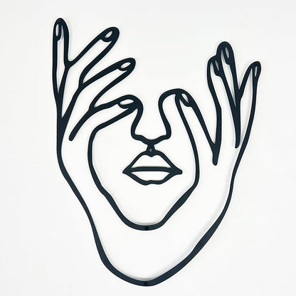 Wita Home Modern Hands and Face Woman Metal Wall Art, Minimalist Line Art for Living Room, Bedroom, or Office, Artistic Iron Wall Decor, Gift for Her, Elegant 3D Black Metal Sculpture (24x18 inches)