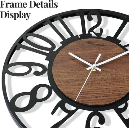 30" Extra Large Wall Clock, Modern Battery Operated Silent Non Ticking 30 inch Decorative Wood Metal Wall Clock, Black Round Big Clocks for Living Room, Bedroom, Kitchen, Office Decor-Arabic Numerals