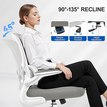 Ergonomic Office Chair, Breathable Mesh Ergonomic Desk Chair with Adjustable Lumbar Support, Flip-up Armrests, Computer Chairs Comfortable for Home, Office, Work, 300lbs, LightGray