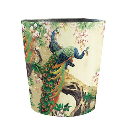 10L/2.64 Gallon Trash Can, Decorative Waste Basket, PU Leather Waste Paper Basket, Waterproof Garbage Can for Bathroom, Bedroom, Office, Kitchen and Living Room - Peacock-4