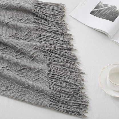 BOURINA Throw Blanket Textured Solid Soft Sofa Throw Couch Cover Knitted Decorative Blanket, 60 inch x 80 inch Dark Grey