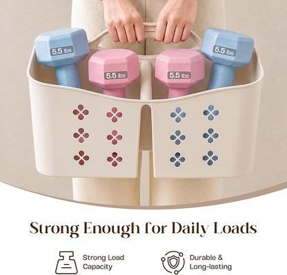 Portable Shower Caddy with Handle, Large Capacity Shower Basket Organizer, Quick-Drain Bathroom Storage Tote, Durable Plastic Shower Organizer for College Dorm, Beach, Gym, Travel Essentials, Beige