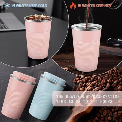 CS COSDDI 12 oz Stainless Steel Vacuum Insulated Tumbler - Coffee Travel Mug Spill Proof with Lid - Coffee Cups for Keep Hot/Ice Coffee,Tea and Beer (3rd light pink)