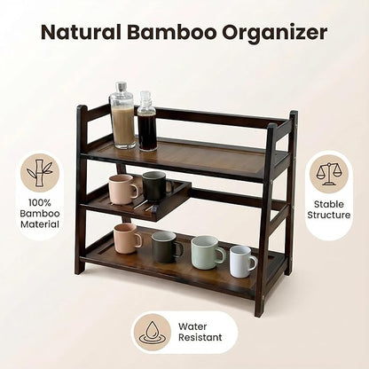 3 Tier Bamboo Matcha Station shelf, coffee station organizer Shelf for Kitchen Countertop, Tea station organizer - Matcha Powder, Tools & Cup Organizer for Matcha Lovers, Home Baristas.