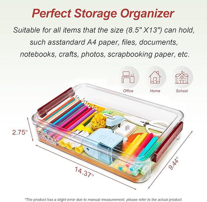 CATOOMUU 5.5qt Portable Project Case 9 X 13 Clear Stackable Plastic Storage With Lids Organizer Containers File Box For Letter A4 Paper Photo Documents Scrapbook Craft Art School Supplies, 2 Pcs