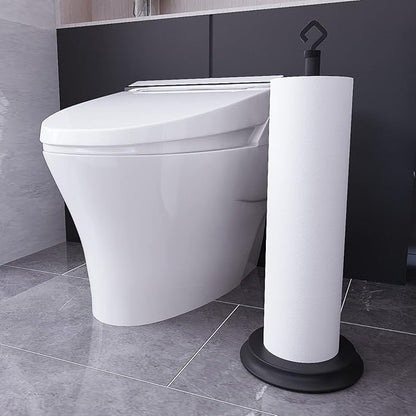 KASUNTO Toilet Paper Holder for Bathroom, Metal Free Standing Toilet Paper Storage with Rustproof, Tissue Paper Roll Stand for Bathroom Accessories (Black)