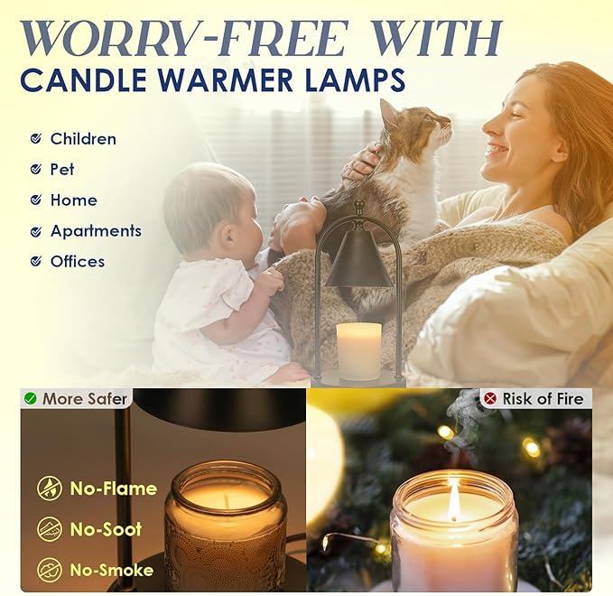 Candle Warmer Lamp with Timer, Electric Black Candle Warming Light for Bedroom, Dimmable Wax Melts Warmer for Home Decor Beside Lamp Gifts for Women (2 Bulbs Included)