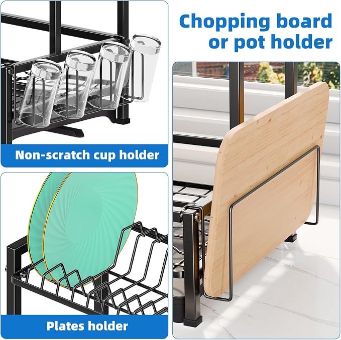 Simple Trending Dish Rack Over the Sink, Dish Drying Rack for Kitchen Counter, 2-Tier Stainless Steel Dish Drainer, Black