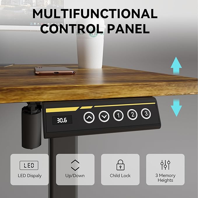 Electric Standing Desk,48x24 Inches Adjustable Height Stand up Desk, Sit Stand Home Office Desk with Splice Board, 3 Preset Heights,Equipped with Hooks,Ergonomic Computer Workstation，Brown