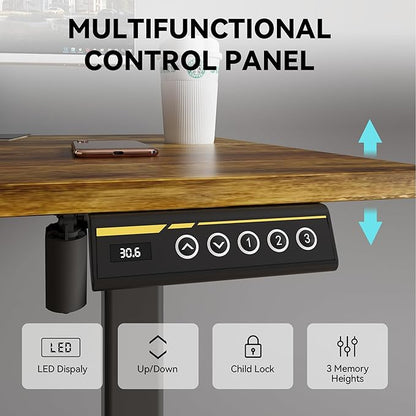 Large Electric Standing Desk,55x24 Inches Adjustable Height Stand up Desk, Sit Stand Home Office Desk, 3 Preset Heights,Equipped with Hooks,Ergonomic Computer Desk Workstation，Brown