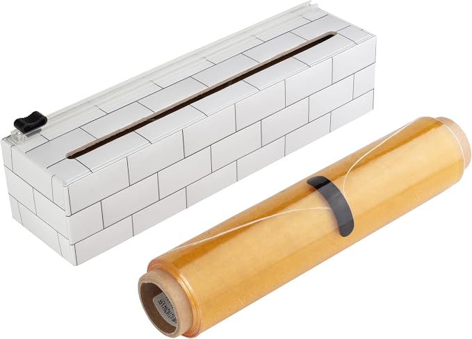 ChicWrap® Subway Tile Refillable 9” Plastic Wrap Dispenser - Includes One 9" x 250' Roll of Professional Grade Plastic Wrap - and Kosher Certified - Reusable Dispenser w/Slide Cutter
