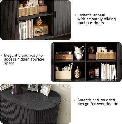 ONBRILL 55" Sideboard Buffet Cabinet with Storage, Storage Cabinet with Sliding Door & Adjustable Shelf, Modern Accent Coffee Bar Cabinet Console Table for Kitchen, Entryway, Black