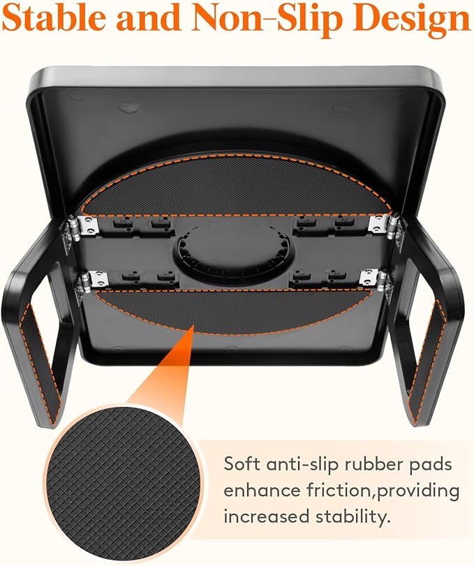 Lifewit Plastic Rotating Couch Armrest Table, Adjustable Sofa Arm Clip Holder Tray for Snack/Fast Food/Fruit/Drink, Large Foldable Stable Sofa Table with Reinforced Clamp, Black
