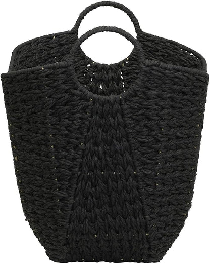 Household Essentials Paper Rope Basket with Handles, Natural Woven Woven Storage Basket, Great for Decoration or Organization