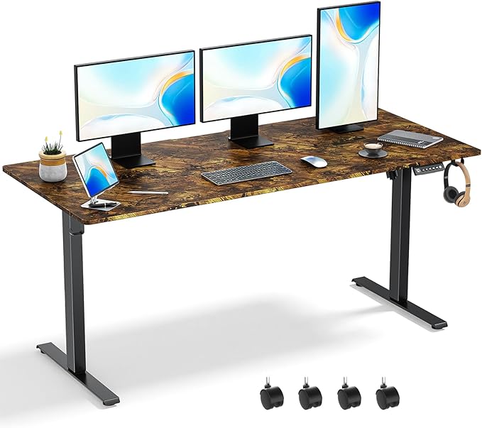 63 x 28 Inch Electric Standing Desk Adjustable Height, Sit Stand Desk, Stand up Desk for Home Office, Computer Workstation (Spliced Desktop,Rustic Brown)