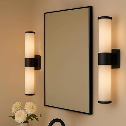 TEHOME 17.5'' x 29'' Black Recessed and Surface Mount Bathroom Medicine Cabinet with Mirror Matt Black Square Cornered Metal Framed Rounded Rectangle Medicine Cabinet Mirror